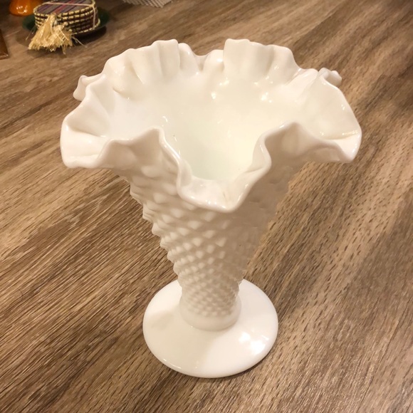 Fenton Other - Large Vintage Fenton Glass Trumpet Vase Hobnail Ruffle Wedding Decor